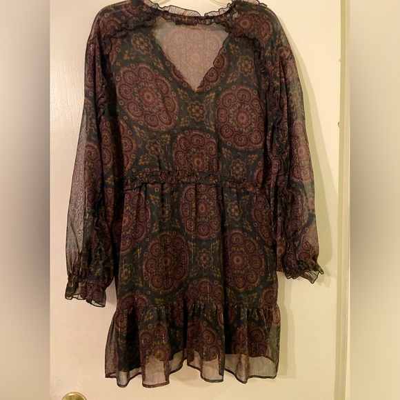 ZARA Beautiful Short Ruffle Boho/Western Style Dress Sz XL - Picture 1 of 9